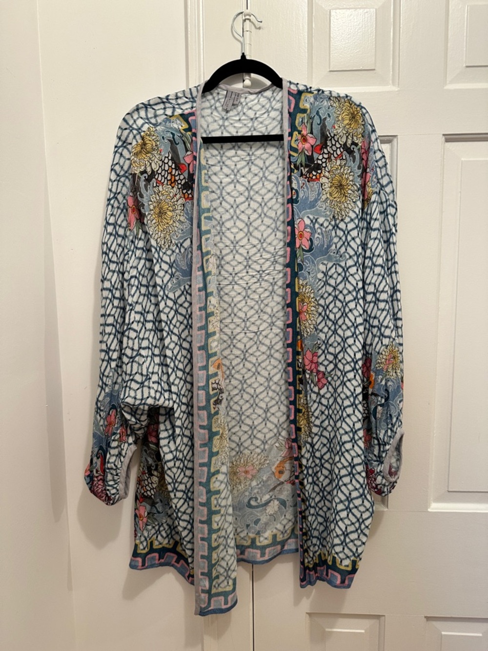 Bl1nk London for Anthropologie Light Blue Floral Kimono Caftan - Picture 2 of 6